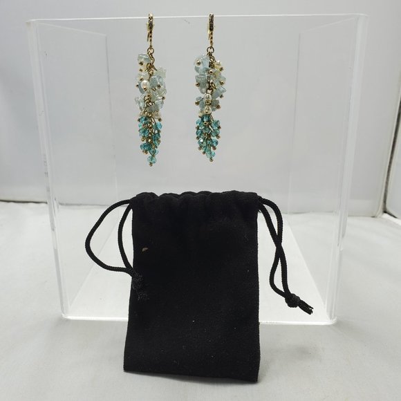 Ali Khan crystal glass bead cluster cascade drop earring aquamarine sky blue - Picture 2 of 6
